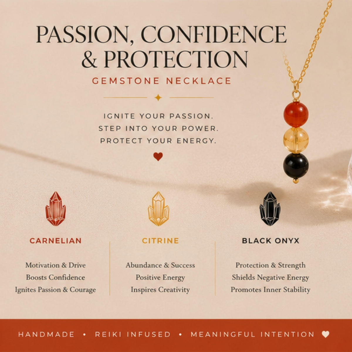 Passion confidence and protection gemstone necklace