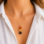 Three stone carnelian citrine black onyx pendant necklace handmade Canada