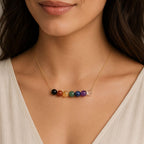 7 chakra round gemstone necklace black onyx citrine amethyst grounding protection crystal pendant
