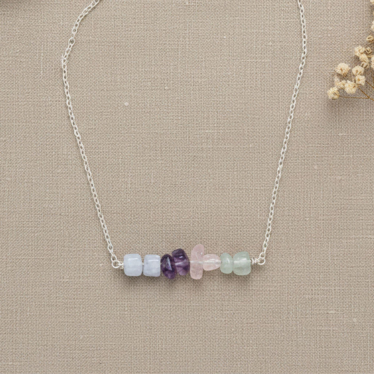 Raw gemstone bar necklace Pisces birthday gift women