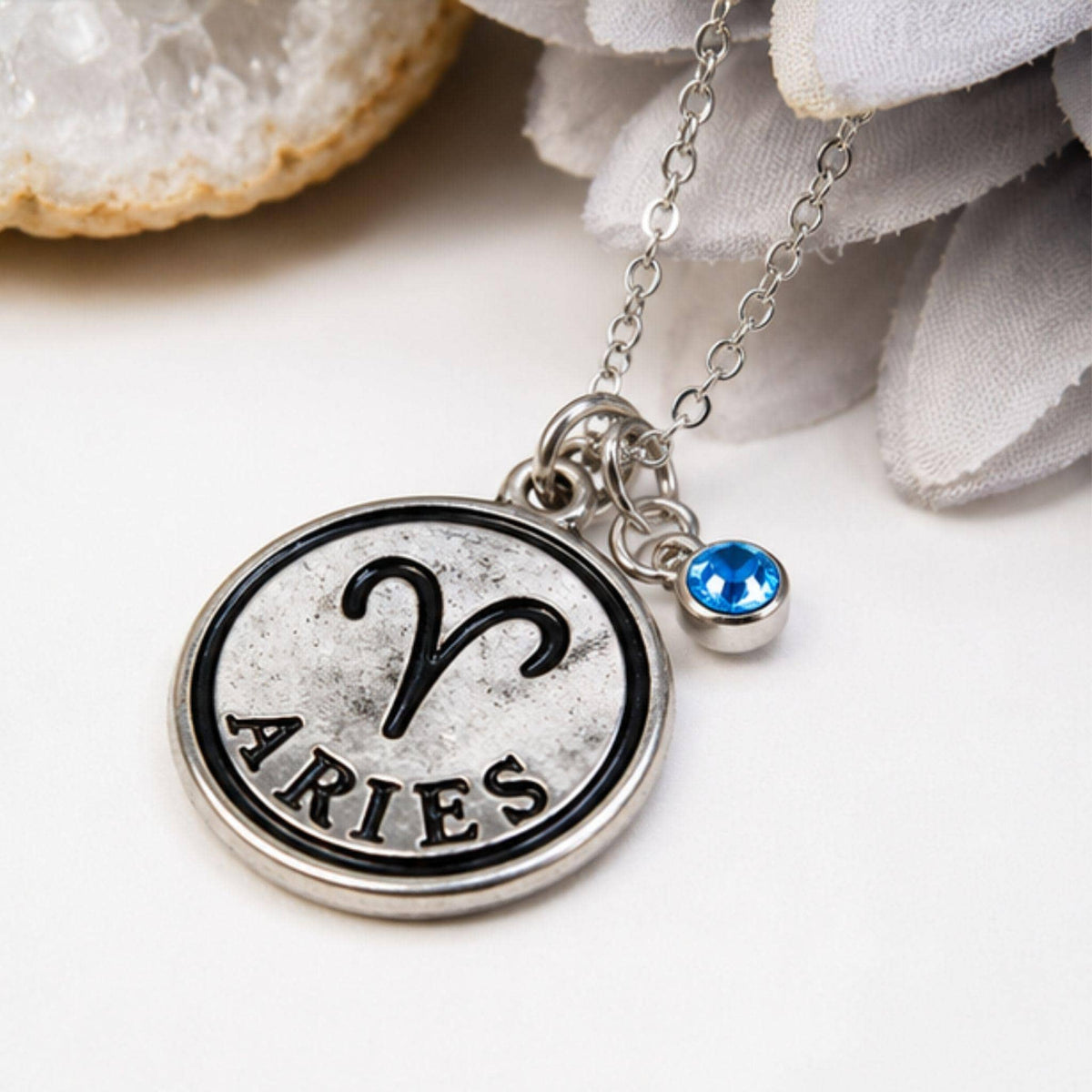 Aries zodiac necklace with birthstone charm