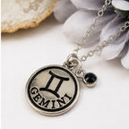 Gemini zodiac necklace with birthstone charm