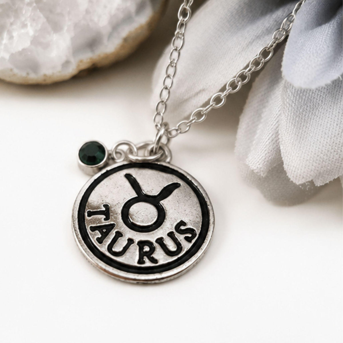 Taurus zodiac necklace with birthstone charm