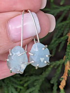 Asymmetric aquamarine earrings with long silver ear wires