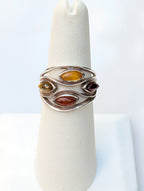 Size 7 sterling silver ring with three golden amber stones