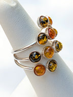Baltic amber cocktail ring with a balanced silver band