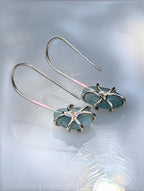 Close-up of pale seafoam aquamarine stones in prong settings
