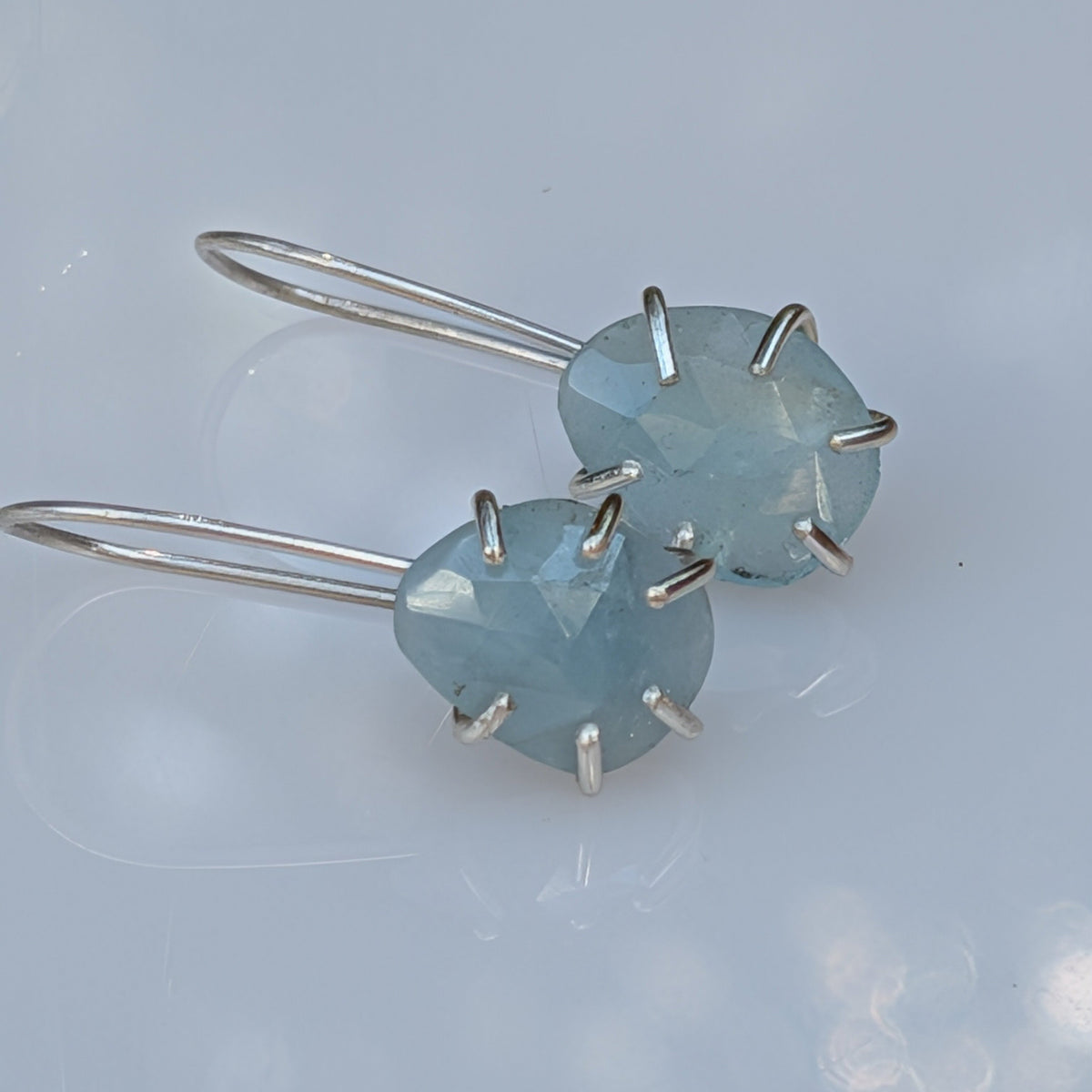 Rose-cut aquamarine drop earrings in sterling silver