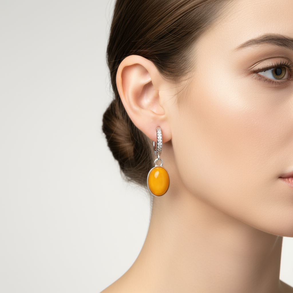 Baltic amber earrings with warm golden oval drops DesignbyAthena