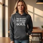 Gray motivational hoodie for women – hustle with intention spiritual pullover